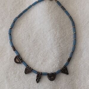 Blue Beaded Tribal Charm Necklace - Unbranded